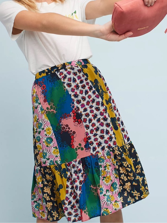 Maeve Dresses & Skirts - Maeve Silk Flounced Patchwork Skirt